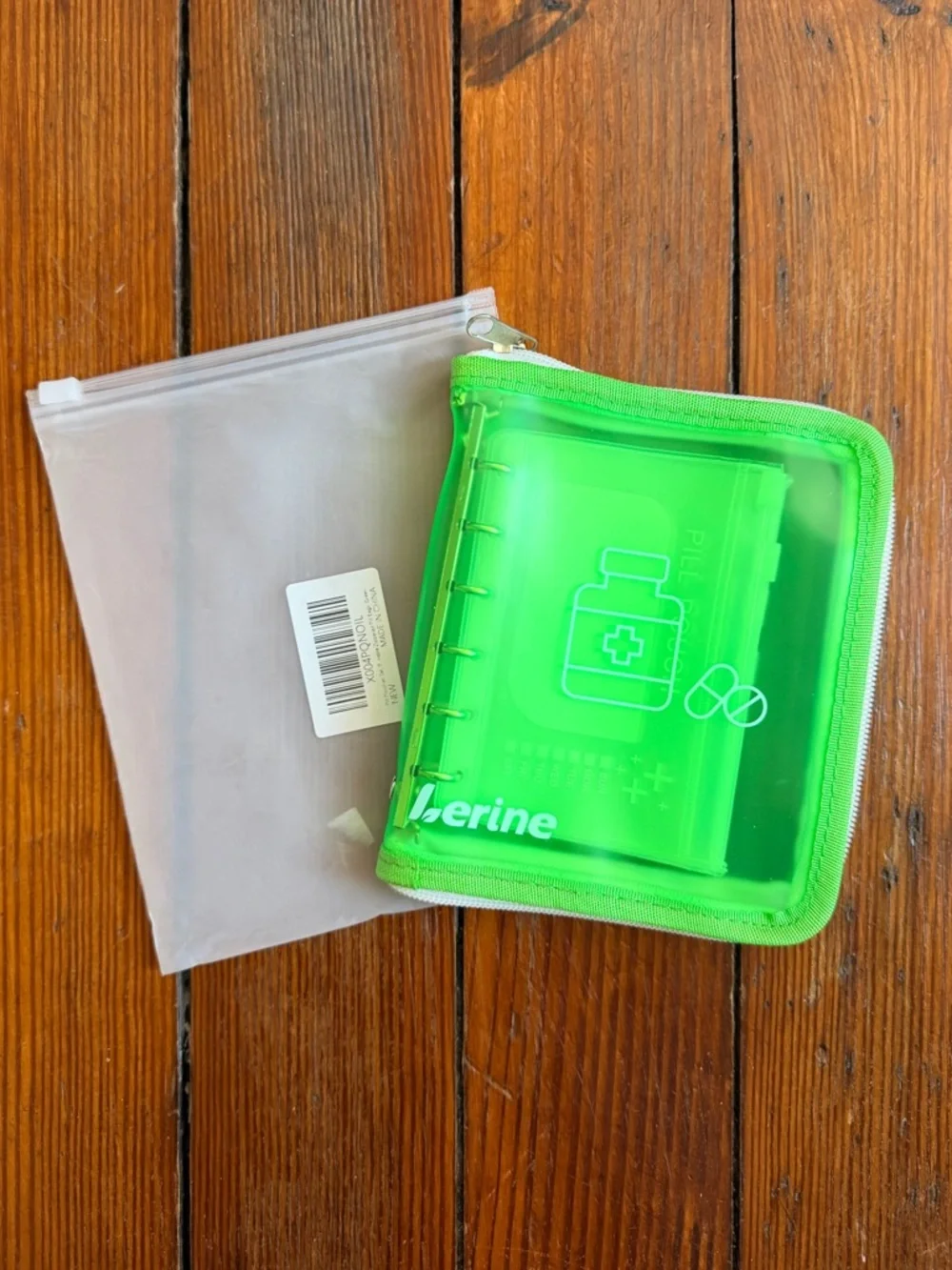 NEW Lerine 7-Day Zippered Pill Pouch Set with Ring Binder, BPA-Free, Green